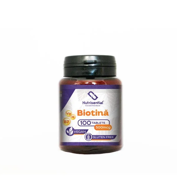 Biotina 500mcg, pt. par, unghii si piele, Vegan, 100cps pt. 3 luni, Nutrisential