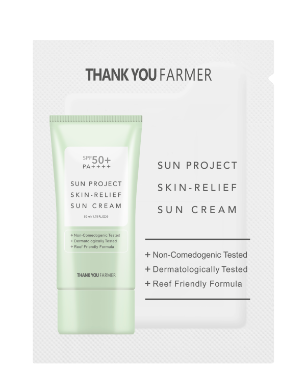 Tester – Crema de protectie solara Sun Project Skin Relief Sun Cream SPF50+ PA++++, 1ml, Thank You Farmer