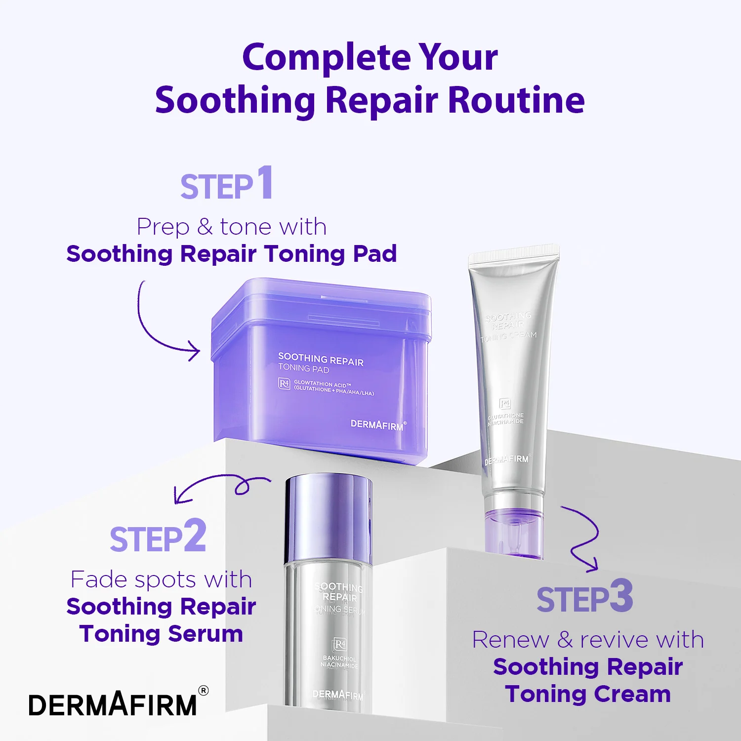 Dischete exfoliante îmbibate cu Glutation si PHA/AHA/LHA, Soothing Repair Toning Pad R4, 180ml/70buc, Dermafirm