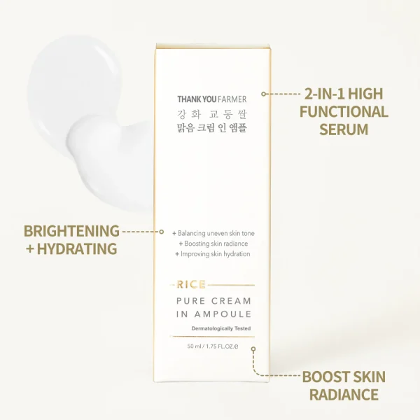 Ser bifazic iluminator Rice Pure Cream in Ampoule 2 in 1, cu orez, probiotice și acid hialuronic, 50ml, Thank You Farmer
