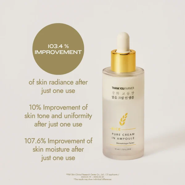 Ser bifazic iluminator Rice Pure Cream in Ampoule 2 in 1, cu orez, probiotice și acid hialuronic, 50ml, Thank You Farmer