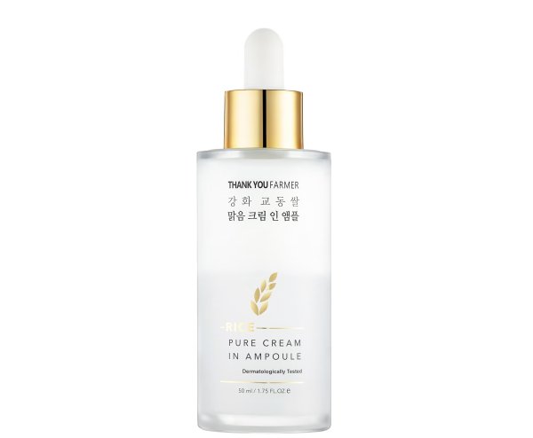 Ser bifazic iluminator Rice Pure Cream in Ampoule 2 in 1, cu orez, probiotice și acid hialuronic, 50ml, Thank You Farmer