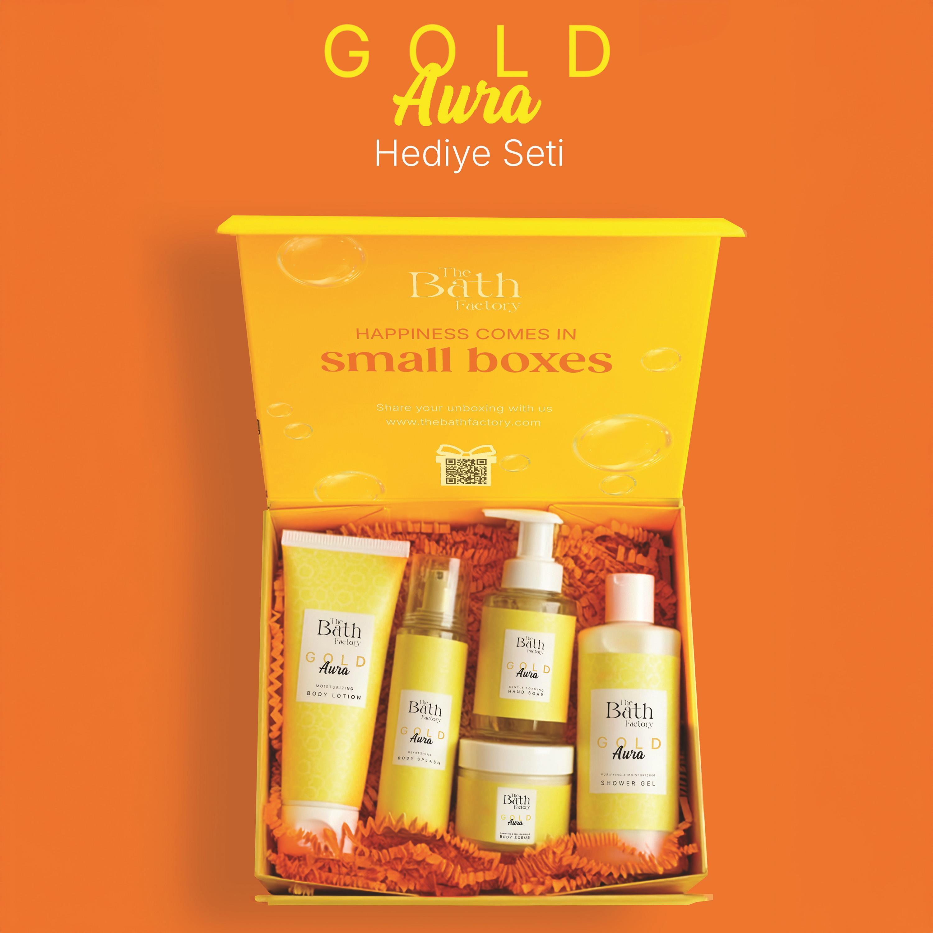 Gold Aura Gift Box (Lotiune, Scrub, Gel de Dus, Sapun Lichid, Body Mist), The Bath Factory