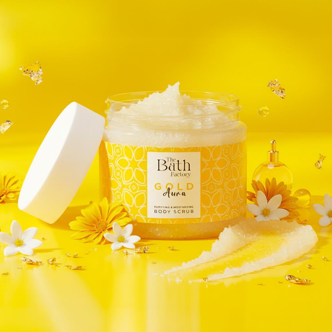 Gold Aura Gift Box (Lotiune, Scrub, Gel de Dus, Sapun Lichid, Body Mist), The Bath Factory