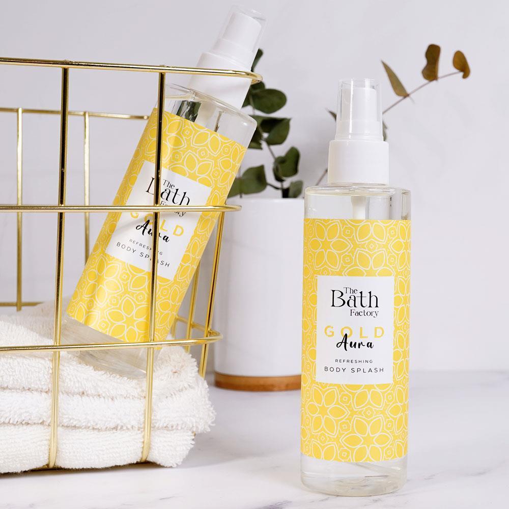 Gold Aura Gift Box (Lotiune, Scrub, Gel de Dus, Sapun Lichid, Body Mist), The Bath Factory