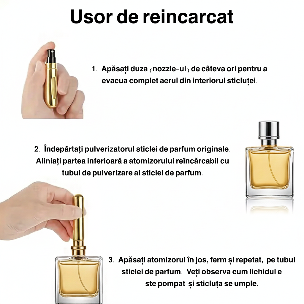 Sticluță reîncărcabilă cu atomizor Gold, Travel Perfume Atomiser, OSEM, 5ml