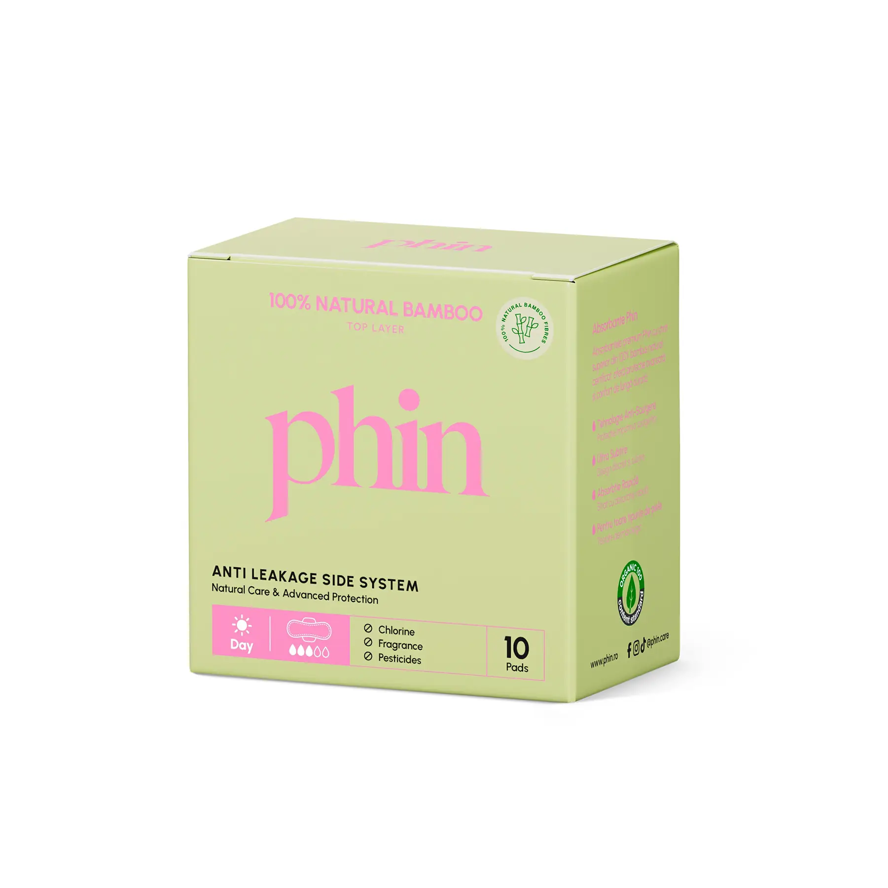 Absorbante de zi din fibre de bambus natural, 10buc, Phin