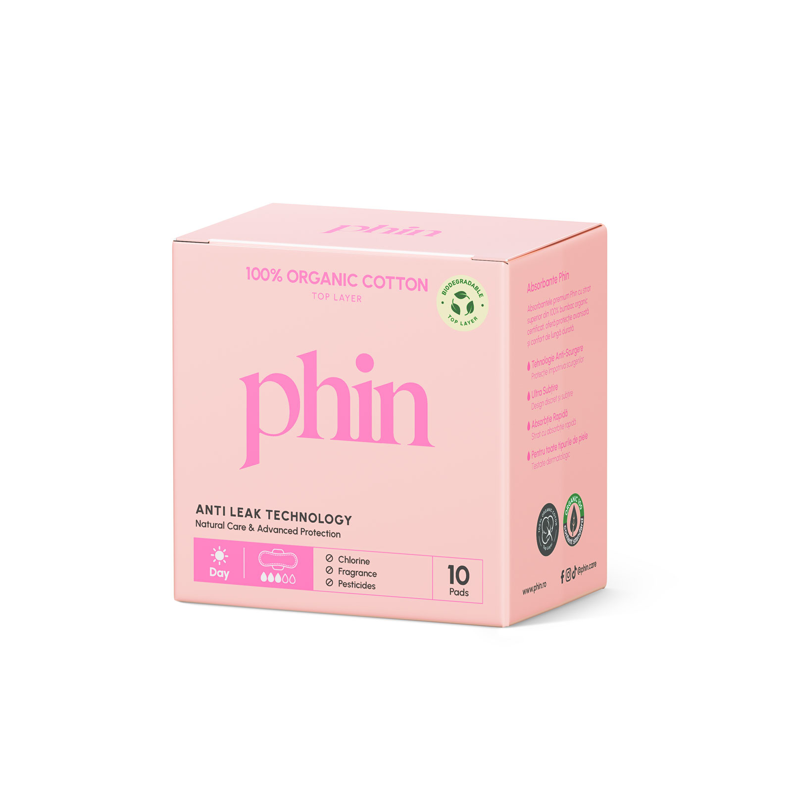 Absorbante de zi din bumbac organic, 10 buc, Phin