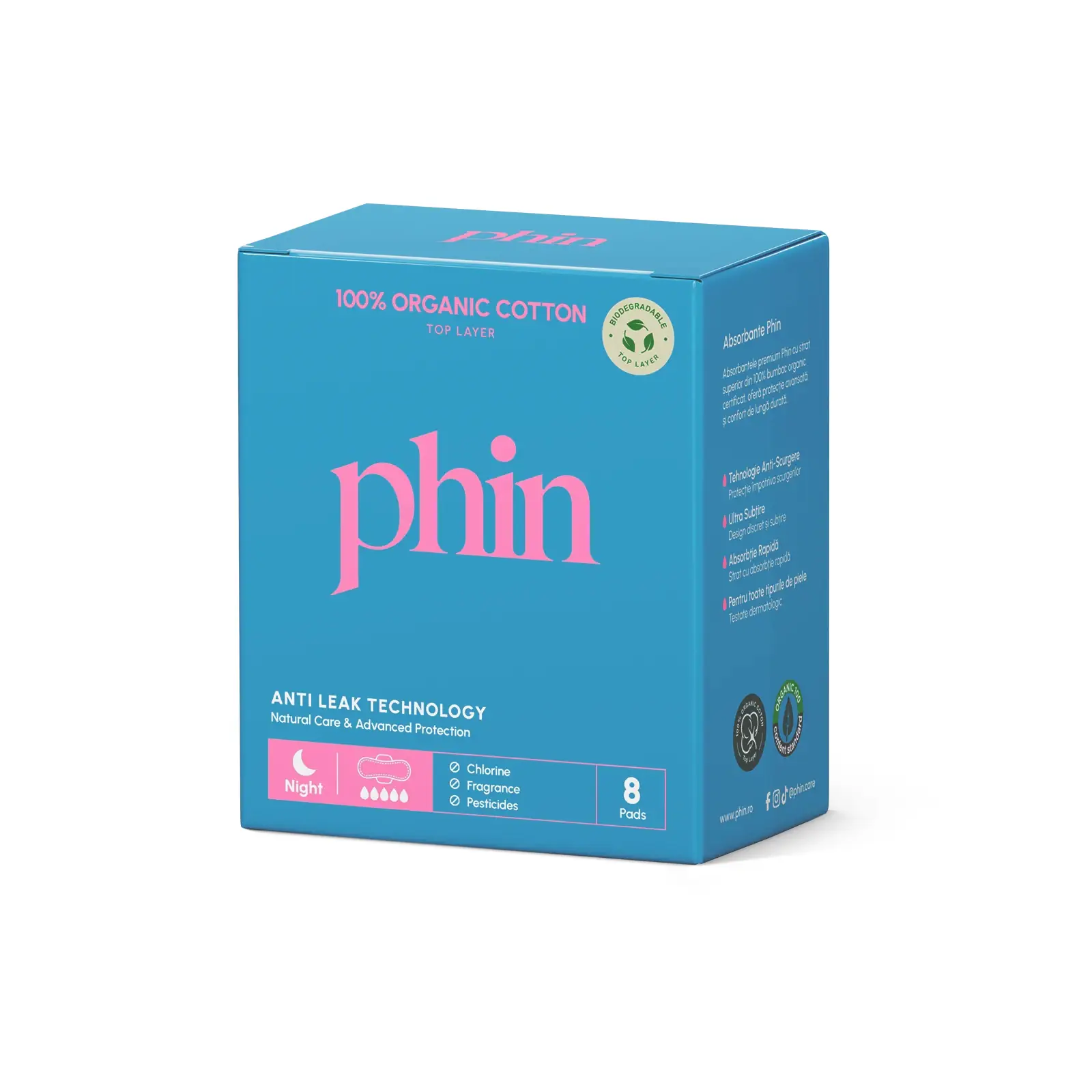 Absorbante de noapte din Bumbac Organic, 8buc, Phin