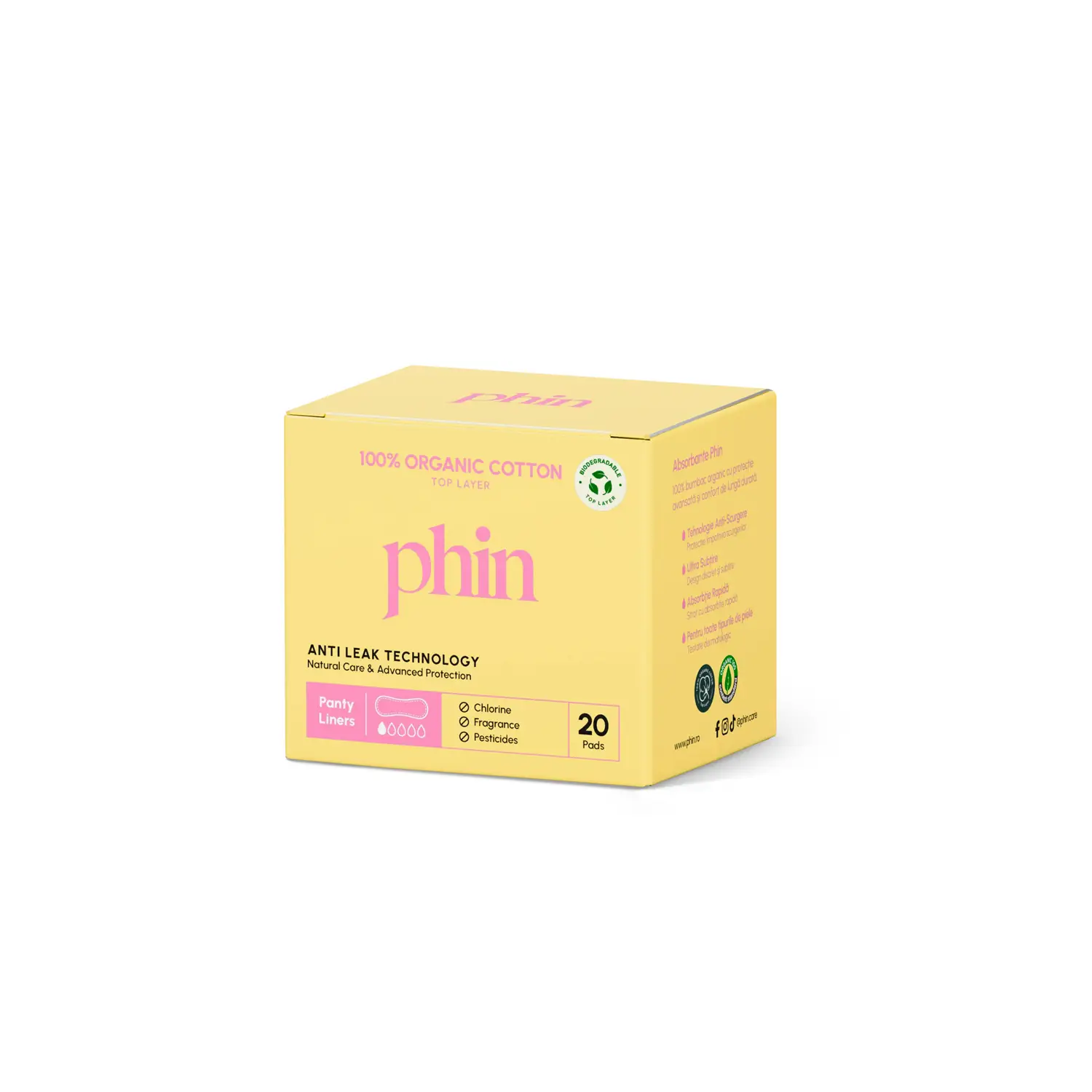 Absorbante zilnice din Bumbac Organic, 20buc, Phin