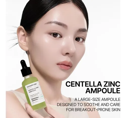 Ser calmant pentru ten cu imperfecțiuni cu 35% Centella Asiatica și Zinc PCA, Centella Zinc Ampoule, 50 ml, Dermafirm