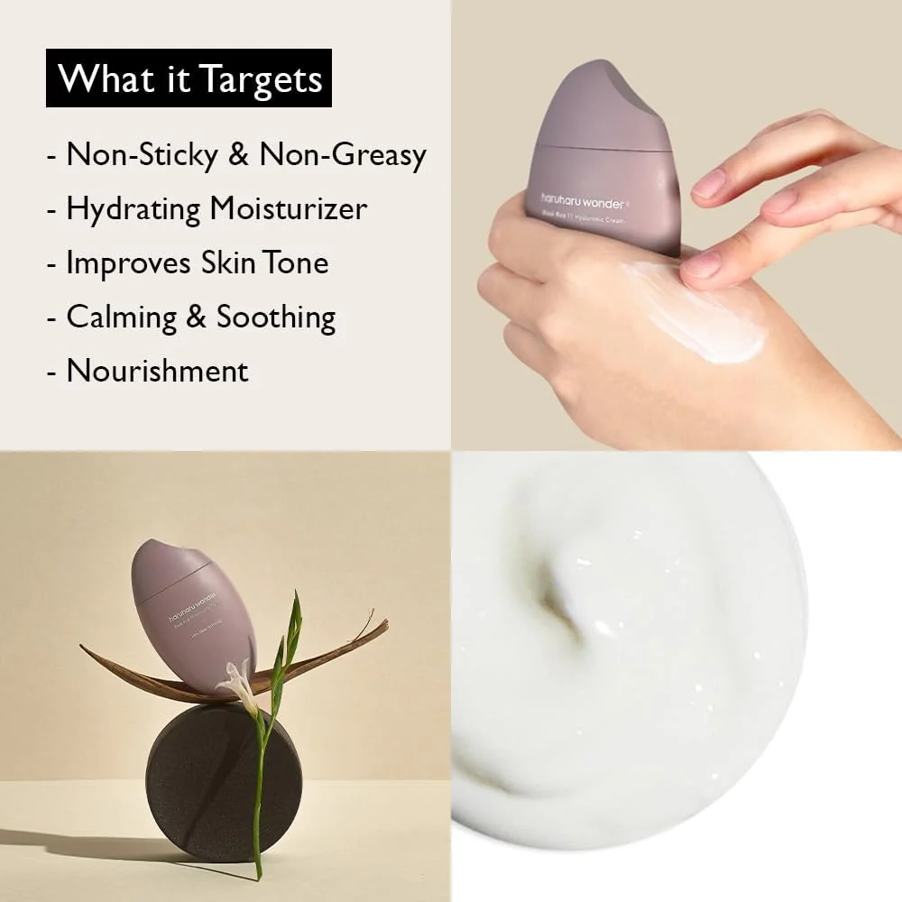 Cremă de față pentru hidratare intensă, cu acid hialuronic și orez negru fermentat, Black Rice 10 Hyaluronic Cream, 50 ml, Haruharu Wonder