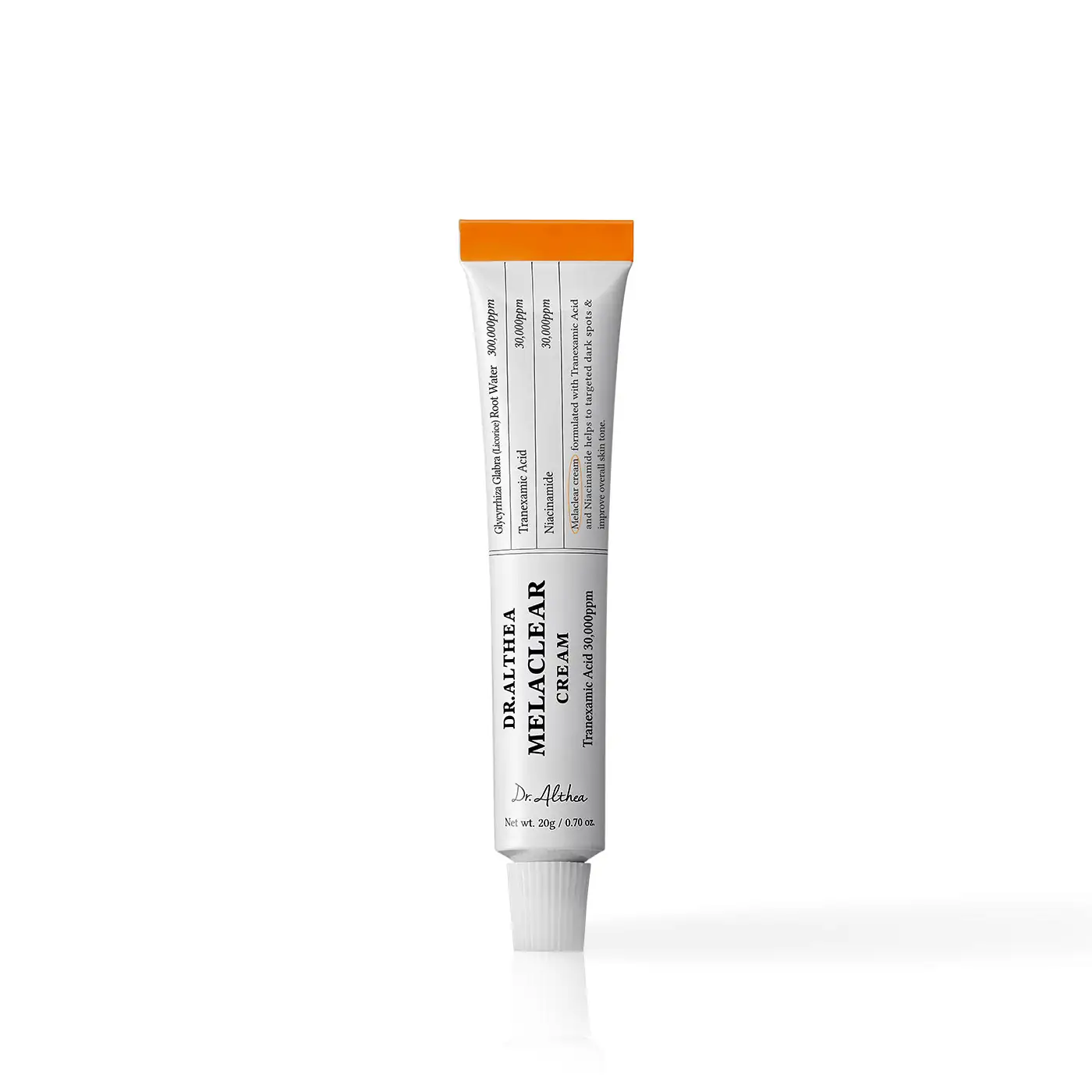 Cremă de față pentru pete pigmentare cu niacinamidă, acid tranexamic, Melaclear Cream, 20 g, Dr. Althea