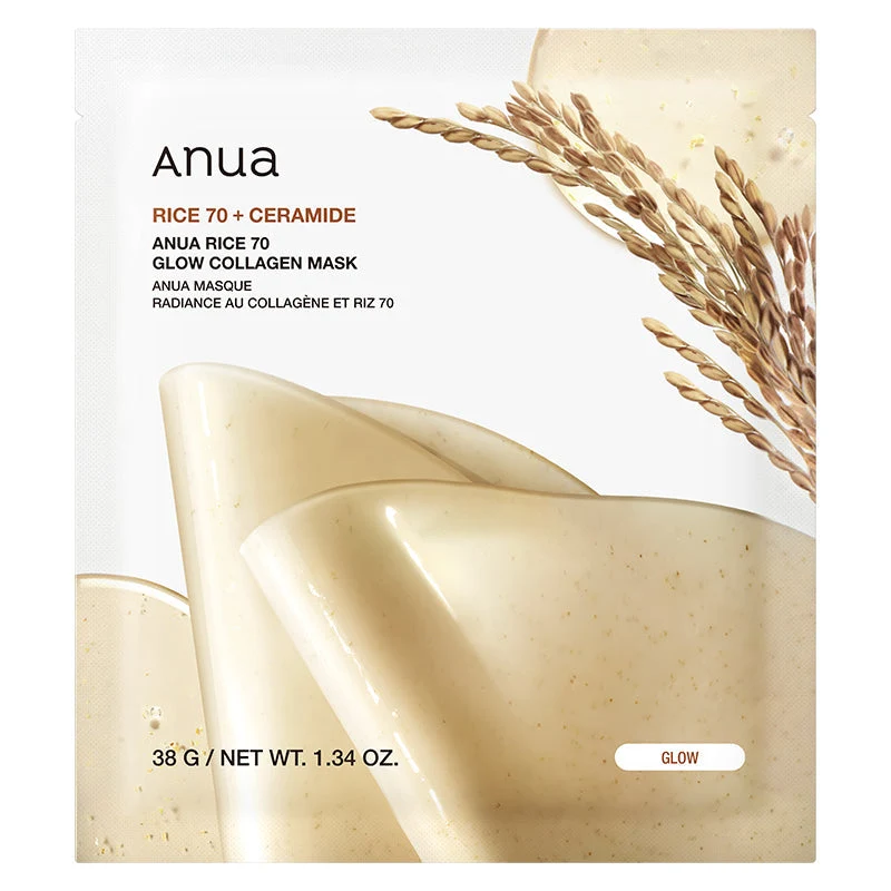 Mască hidrogel hidratantă și iluminatoare cu apă de orez și colagen, Rice 70 Glow Collagen Mask, 38 g, Anua