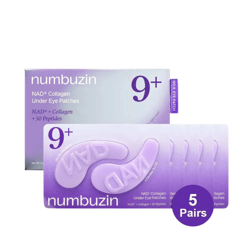 Plasturi contur ochi pentru fermitate și luminozitate cu nad+, colagen și cafeină, No.9 NAD+ Collagen Under Eye Patches, 5 perechi (10 bucăți), Numbuzin