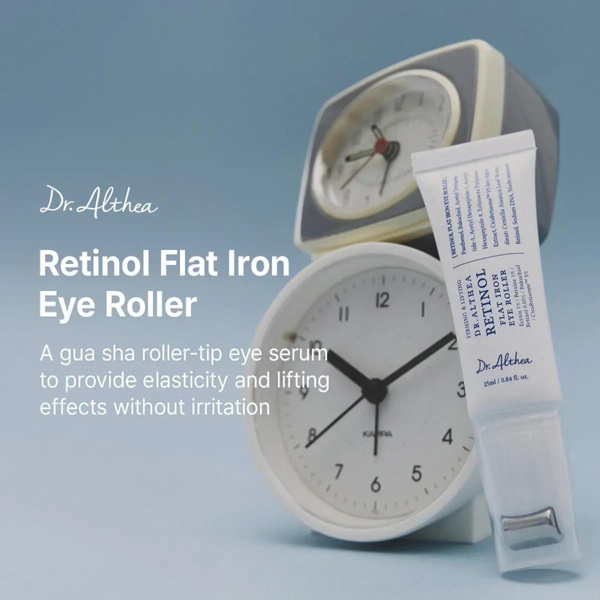 Ser-crema pentru ochi anti-aging cu retinol, bakuchiol, Retinol Flat Iron Eye Roller, 25 ml, Dr. Althea