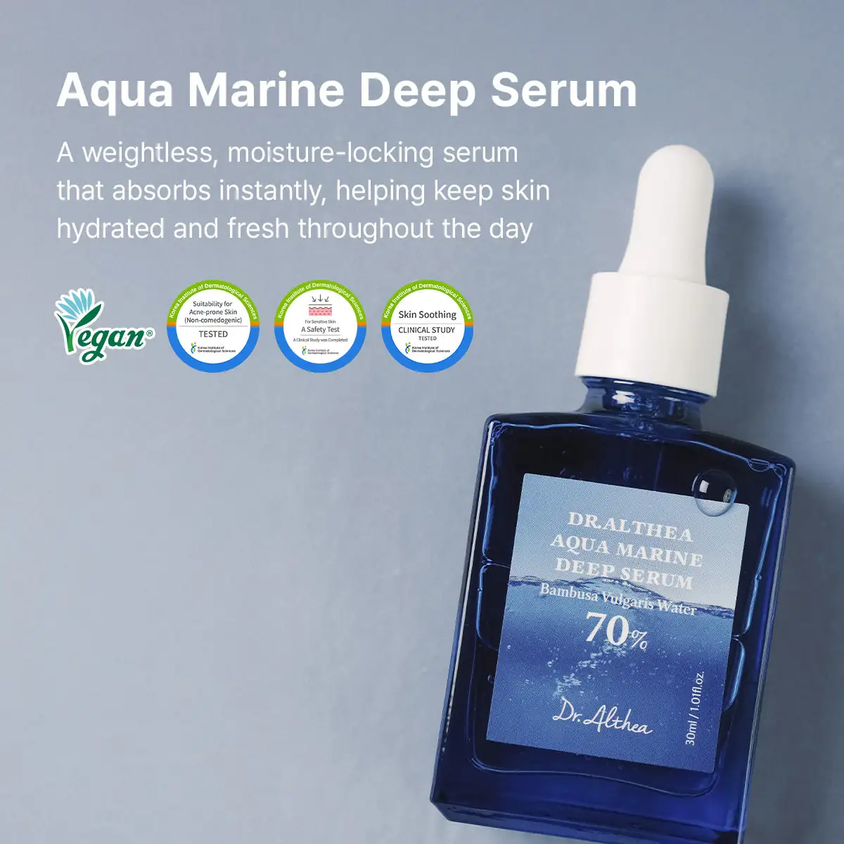Ser de față intens hidratant cu apă de bambus și niacinamidă, Aqua Marine Deep Serum, 30 ml, Dr. Althea