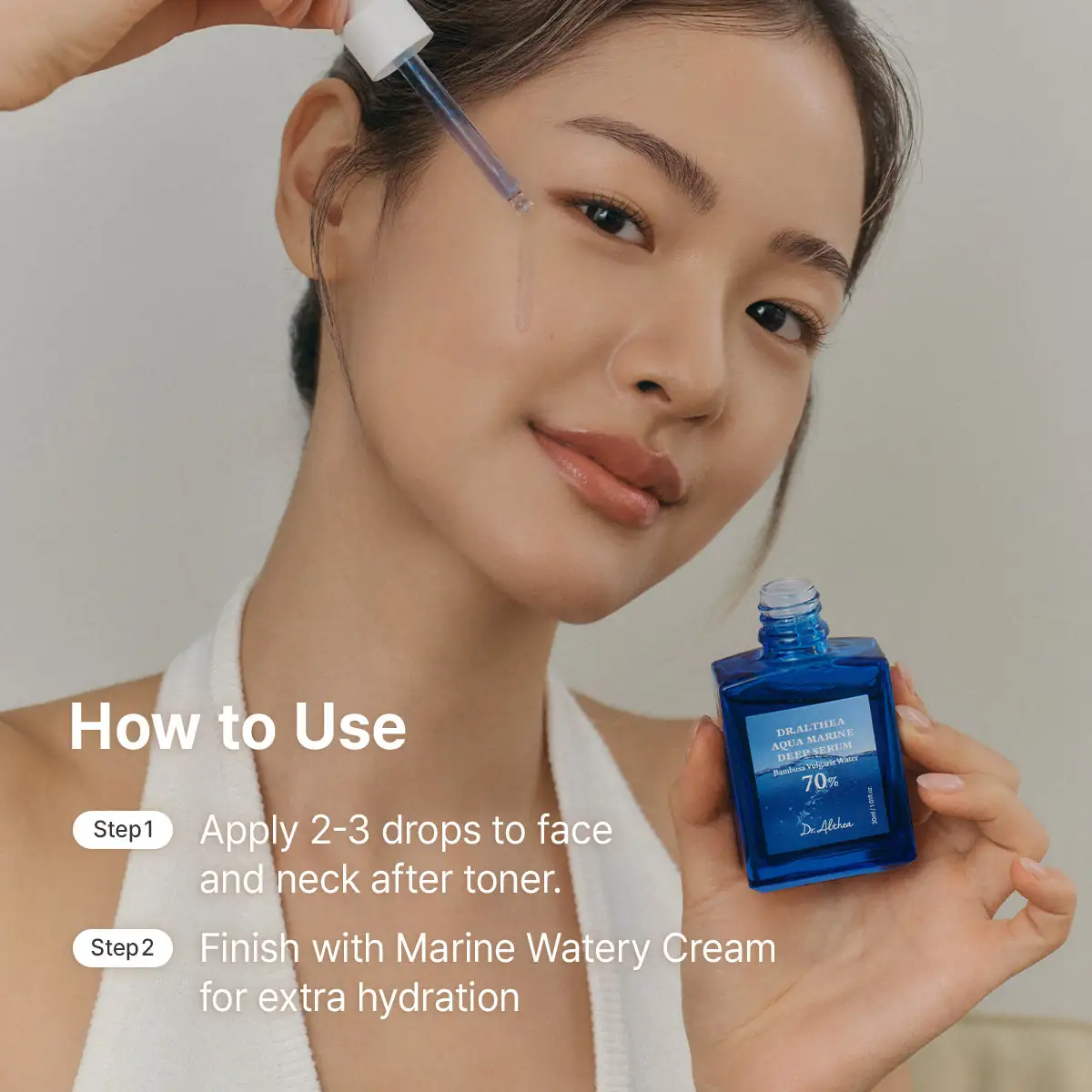 Ser de față intens hidratant cu apă de bambus și niacinamidă, Aqua Marine Deep Serum, 30 ml, Dr. Althea